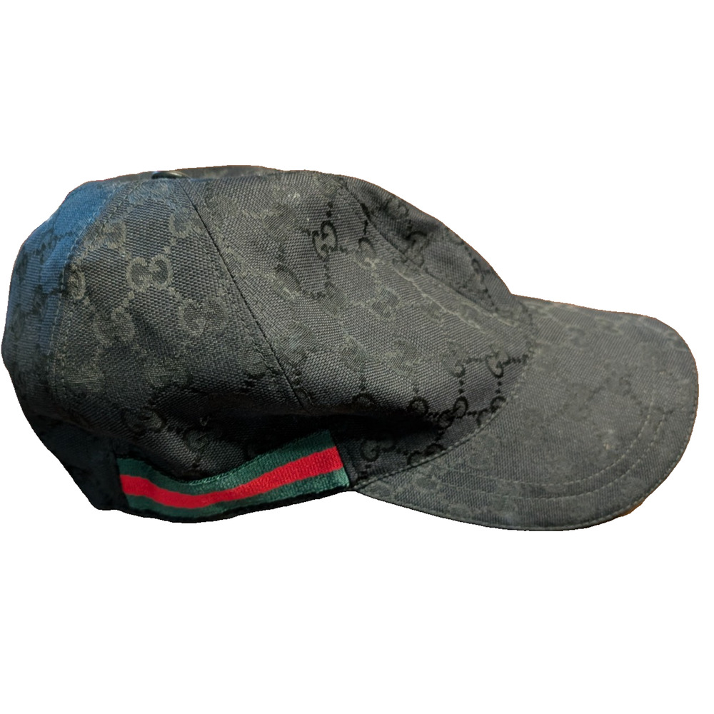 Gucci GG Monogram Web Stripe Canvas Baseball Cap Hat Black Medium - Picture 2 of 10